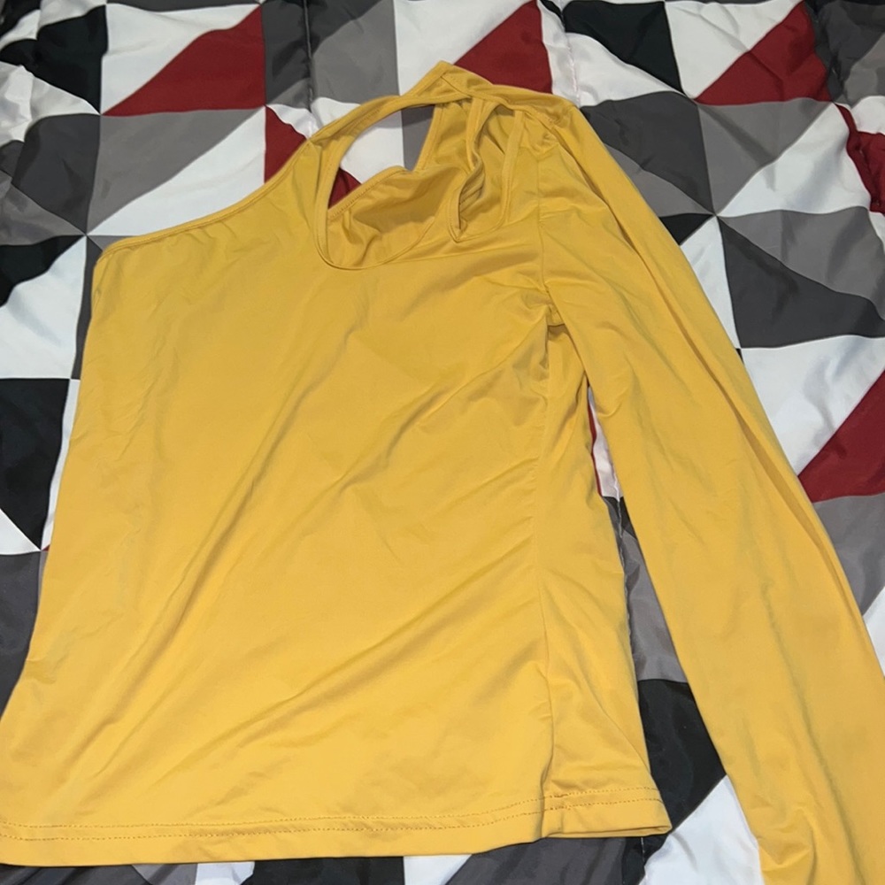 One sleeve cut out yellow top